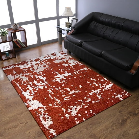 Rugsotic Carpets Hand Knotted Silk Area Rugs - 3'X5', Rectangle, Red Beige, Abstract Modern Design, High Pile Thick Handmade Anti Skid Area Rugs For Living Room, Bed Room (Ns1230)