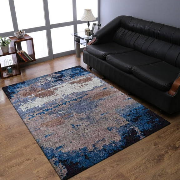 Rugsotic Carpets Hand Knotted Silk Area Rugs - 5'X8', Rectangle, Multicolor, Abstract Modern Design, High Pile Thick Handmade Anti Skid Area Rugs For Living Room, Bed Room (Ns3305)