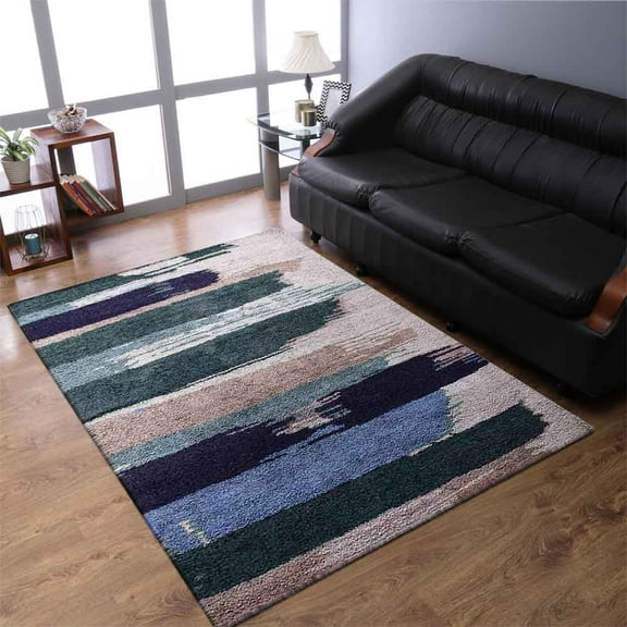 Rugsotic Carpets Hand Knotted Silk Area Rugs - 5'X8', Rectangle, Multicolor, Abstract Modern Design, High Pile Thick Handmade Anti Skid Area Rugs For Living Room, Bed Room (Ns1215)