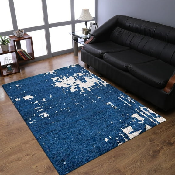 Rugsotic Carpets Hand Knotted Silk Area Rugs - 6'X9', Rectangle, Blue Beige, Abstract Modern Design, High Pile Thick Handmade Anti Skid Area Rugs For Living Room, Bed Room (Ns1230)
