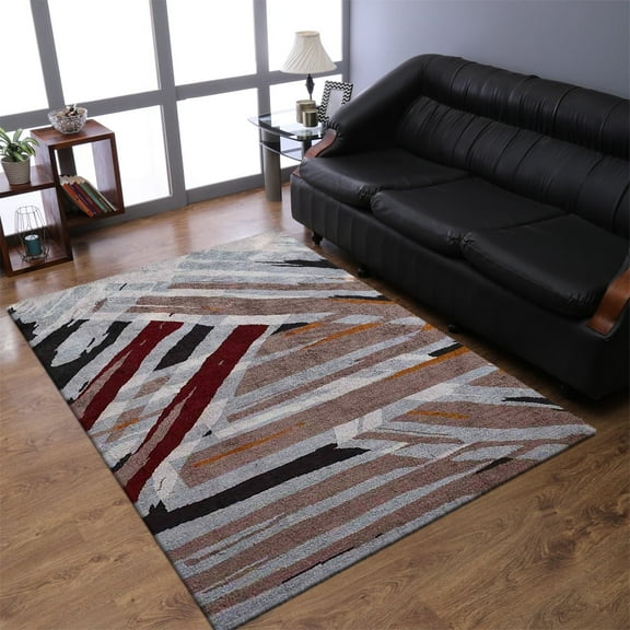 Rugsotic Carpets Hand Knotted Silk Area Rugs - 6'X9', Rectangle, Multicolor, Abstract Modern Design, High Pile Thick Handmade Anti Skid Area Rugs For Living Room, Bed Room (Ns1232)