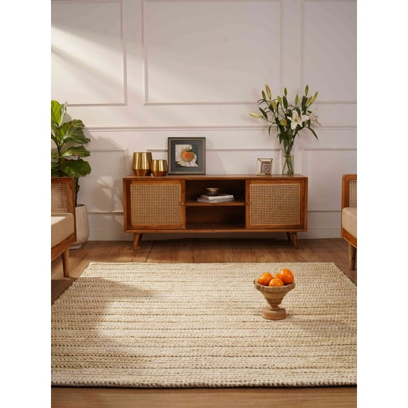 Rugsotic Carpets Hand Knotted Sumak Jute 6'x6' Square Area Rug Contemporary Ivory J00012