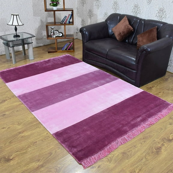 Rugsotic Carpets Hand Knotted Sumak Silk Area Rugs - 5'X8', Rectangle, Pink, Contemporary Modern Design, High Pile Thick Handmade Anti Skid Area Rugs For Living Room, Bed Room (Ss0007)
