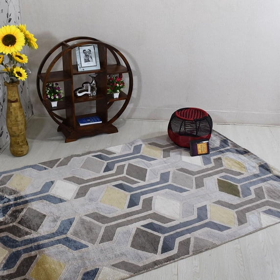 Rugsotic Carpets Handmade Rugs Hand Knotted Rectangle 5'x8' Multicolor Viscose for Indoor Use