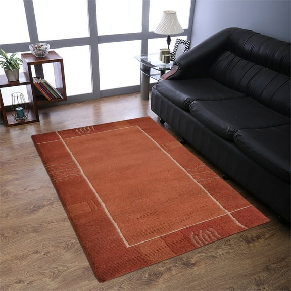 Rugsotic Carpets Hand Knotted Wool Area Rugs - 5'7''X7'10'', Rectangle, Dark Orange, Contemporary Modern Design, High Pile Thick Handmade Anti Skid Area Rugs For Living Room, Bed Room (T00206)