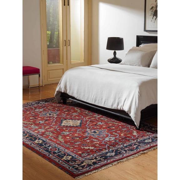Rugsotic Carpets Hand Knotted Afghan Rugs Rectangle 3'x5' Red Blue Silk-Wool for Indoor Use