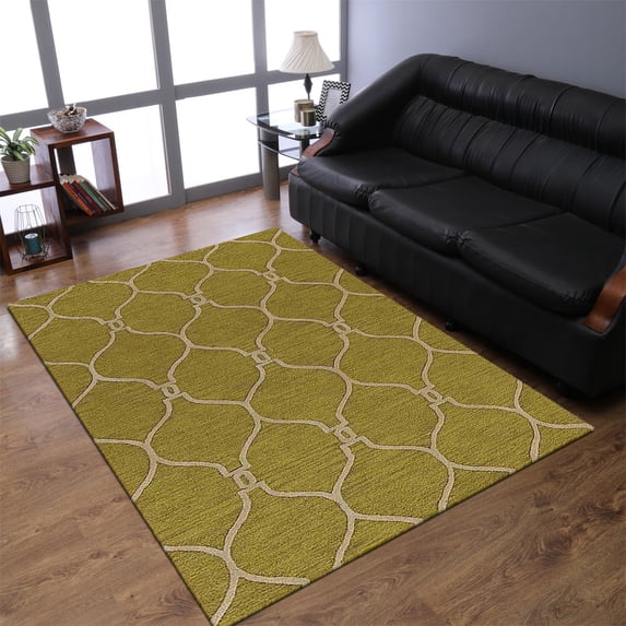 Rugsotic Carpets Hand Tufted Wool Eco-Friendly 4'x6' Area Rugs Rectangle Green Beige Geometric Modern High Pile Thick Handmade Anti Skid Indoor Rug for Living Room, Bedroom K01004