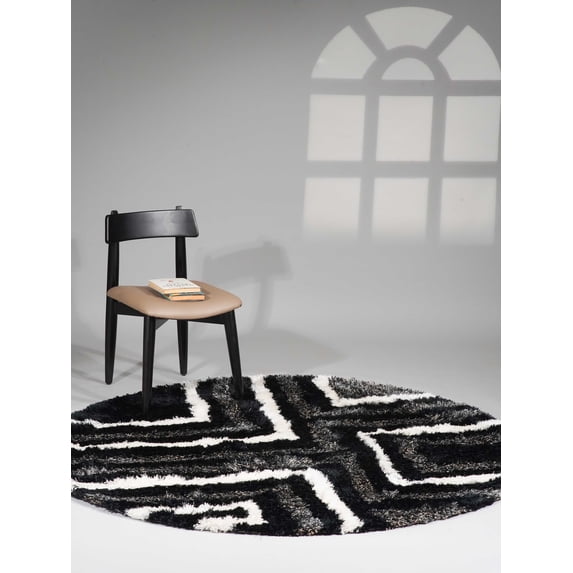 Rugsotic Carpets Hand Tufted Shag Polyester Eco-Friendly Area Rugs - 10'x10', Round, Black Beige, Plain Solid Design, High Pile Handmade Anti Skid Rugs for Living Room, Bed Room K00013
