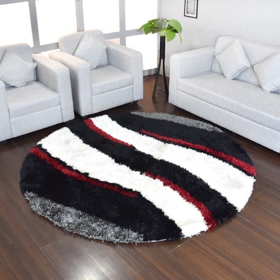 Rugsotic Carpets Hand Tufted Shag Polyester Eco-Friendly Area Rugs - 10'x10', Round, Multicolor, Plain Solid Design, High Pile Handmade Anti Skid Rugs for Living Room, Bed Room K00029