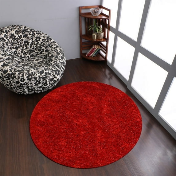 Rugsotic Carpets Hand Tufted Shag Polyester Eco-Friendly Area Rugs - 10'x10', Round, Red, Plain Solid Design, High Pile Handmade Anti Skid Rugs for Living Room, Bed Room K00102