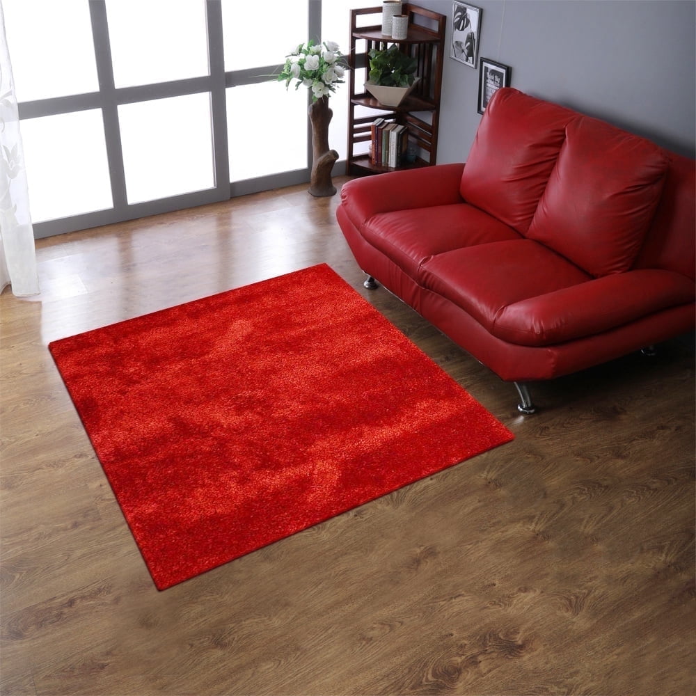 Red Square Rug Texture Rugsotic Carpets Hand Tufted Shag Polyester Eco-Friendly Area Rugs - 10 ...