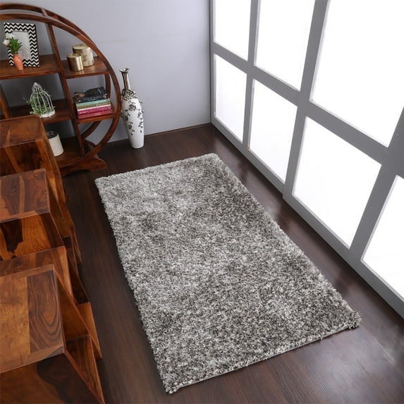 Rugsotic Carpets Hand Tufted Shag Polyester Eco-Friendly Area Rugs - 10'x13', Rectangle, Grey White, Plain Solid Design, High Pile Handmade Anti Skid Rugs for Living Room, Bed Room K00111