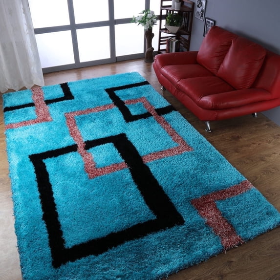 Rugsotic Carpets Hand Tufted Shag Polyester Eco-Friendly Area Rugs - 10'x14', Rectangle, Turquoise, Plain Solid Design, High Pile Handmade Anti Skid Rugs for Living Room, Bed Room K00022