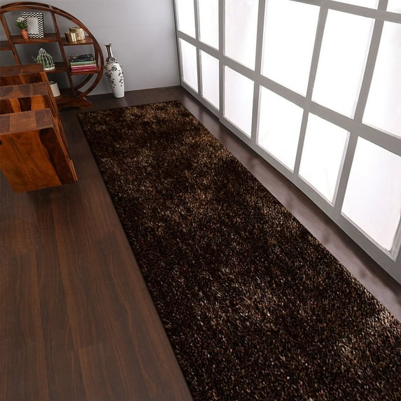 Rugsotic Carpets Hand Tufted Shag Polyester Eco-Friendly Area Rugs - 2'6''x10', Runner, Beige Brown, Plain Solid Design, High Pile Handmade Anti Skid Rugs for Living Room, Bed Room K00105