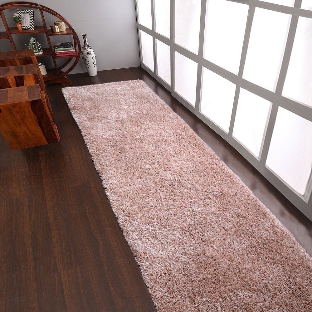 Rugsotic Carpets Hand Tufted Shag Polyester Eco-Friendly Area Rugs - 2'6''x10', Runner, Beige, Plain Solid Design, High Pile Handmade Anti Skid Rugs for Living Room, Bed Room K00111