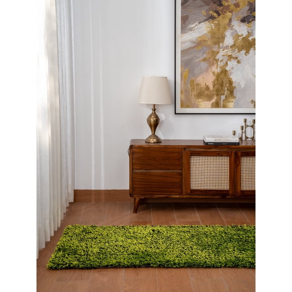 Rugsotic Carpets Hand Tufted Shag Polyester Eco-Friendly 2'6''x10' Area Rugs Runner Green Plain Solid High Pile Thick Handmade Anti Skid Indoor Rug for Living Room, Bedroom K00108