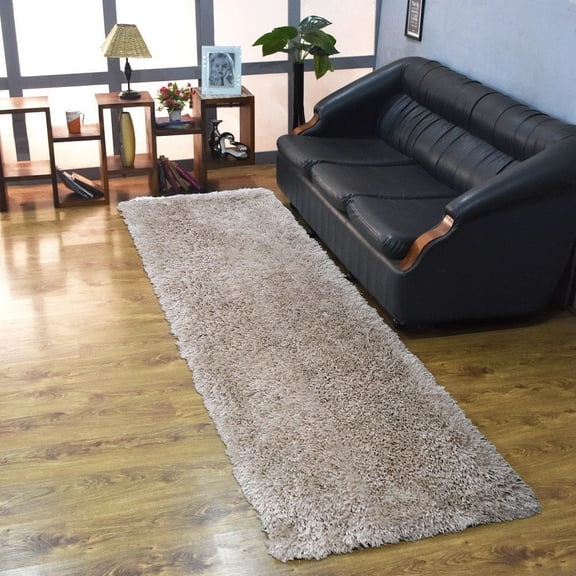 Rugsotic Carpets Hand Tufted Shag Polyester Eco-Friendly Area Rugs - 2'6''x10', Runner, Ivory, Plain Solid Design, High Pile Handmade Anti Skid Rugs for Living Room, Bed Room K00111