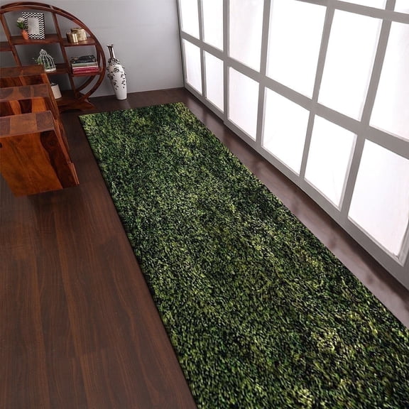 Rugsotic Carpets Hand Tufted Shag Polyester Eco-Friendly Area Rugs - 2'6''x6', Runner, Green, Plain Solid Design, High Pile Handmade Anti Skid Rugs for Living Room, Bed Room K00108