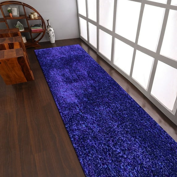 Rugsotic Carpets Hand Tufted Shag Polyester Eco-Friendly Area Rugs - 2'6"x8', Runner, Blue, Plain Solid Design, High Pile Handmade Anti Skid Rugs for Living Room, Bed Room K00111