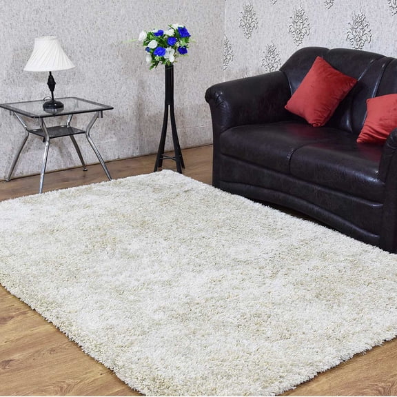 Rugsotic Carpets Hand Tufted Shag Polyester Eco-Friendly 3'11''x5'7'' Area Rugs Rectangle White Plain Solid High Pile Thick Handmade Anti Skid Indoor Rug for Living Room, Bedroom K00101