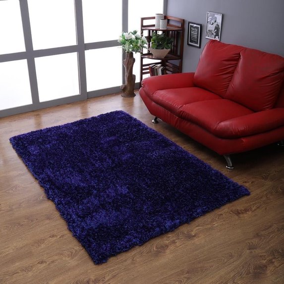 Rugsotic Carpets Hand Tufted Shag Polyester Eco-Friendly Area Rugs - 3'x5', Rectangle, Blue, Plain Solid Design, High Pile Handmade Anti Skid Rugs for Living Room, Bed Room K00111