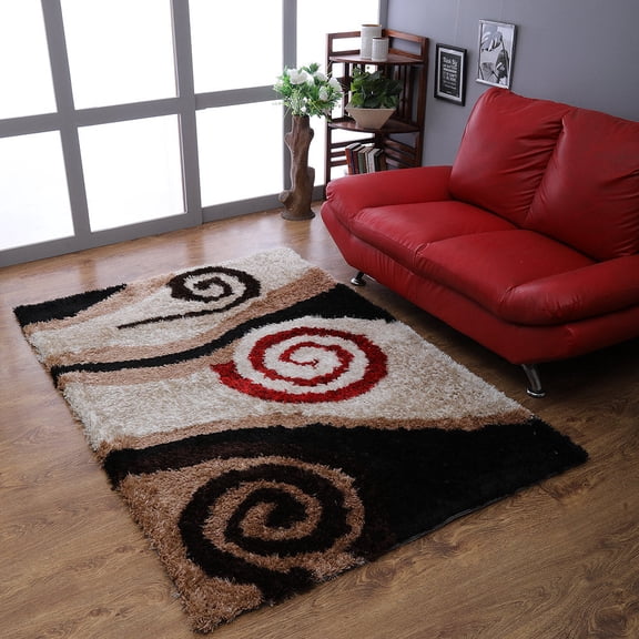 Rugsotic Carpets Hand Tufted Shag Polyester Eco-Friendly 4'x6' Area Rugs Rectangle Beige Brown Contemporary Modern High Pile Thick Handmade Anti Skid Indoor Rug for Living Room, Bedroom K00024