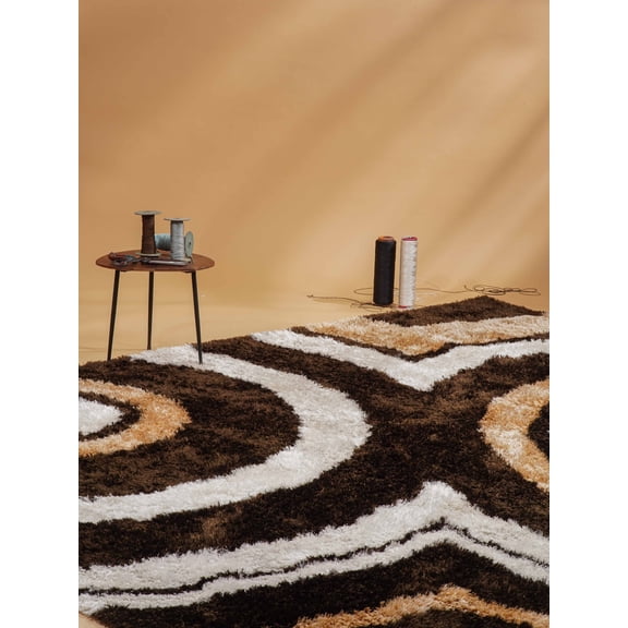 Rugsotic Carpets Hand Tufted Shag Polyester Eco-Friendly 4'x6' Area Rugs Rectangle Beige Brown Geometric Modern High Pile Thick Handmade Anti Skid Indoor Rug for Living Room, Bedroom K00045