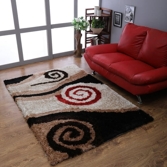 Rugsotic Carpets Hand Tufted Shag Polyester Eco-Friendly Area Rugs - 4'x6', Rectangle, Beige Brown, Plain Solid Design, High Pile Handmade Anti Skid Rugs for Living Room, Bed Room K00024