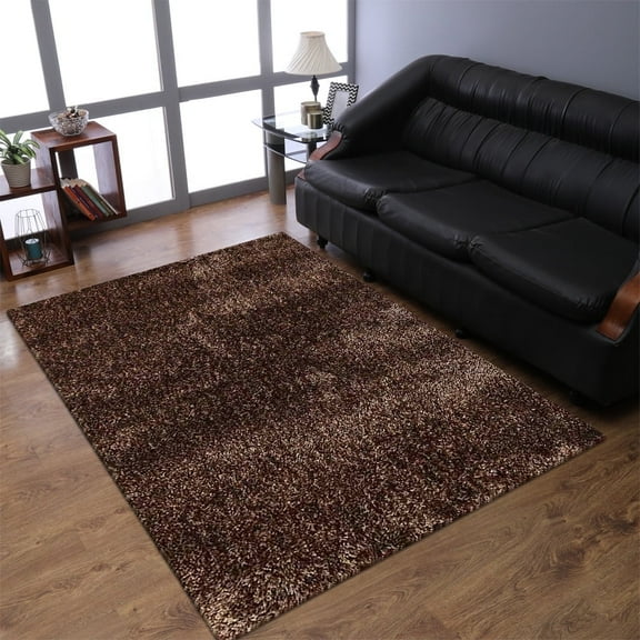 Rugsotic Carpets Hand Tufted Shag Polyester Eco-Friendly Area Rugs - 4'x6', Rectangle, Beige Brown, Plain Solid Design, High Pile Handmade Anti Skid Rugs for Living Room, Bed Room K00105