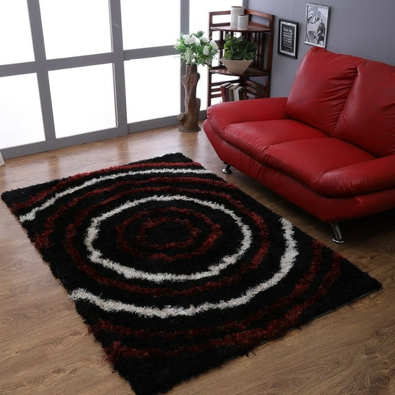 Rugsotic Carpets Hand Tufted Shag Polyester Eco-Friendly Area Rugs -4'x6', Rectangle, Black Multicolor, Plain Solid Design, High Pile Handmade Anti Skid Rugs for Living Room, Bed Room K00005