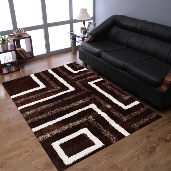 Rugsotic Carpets Hand Tufted Shag Polyester Eco-Friendly Area Rugs - 4'x6', Rectangle, Brown Beige, Plain Solid Design, High Pile Handmade Anti Skid Rugs for Living Room, Bed Room K00013