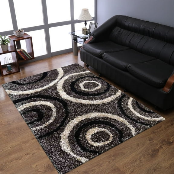 Rugsotic Carpets Hand Tufted Shag Polyester Eco-Friendly Area Rugs - 4'x6', Rectangle, Gray Black, Plain Solid Design, High Pile Handmade Anti Skid Rugs for Living Room, Bed Room K00035