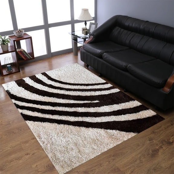 Rugsotic Carpets Hand Tufted Shag Polyester Eco-Friendly Area Rugs - 4'x6', Rectangle, Ivory Brown, Plain Solid Design, High Pile Handmade Anti Skid Rugs for Living Room, Bed Room K00023