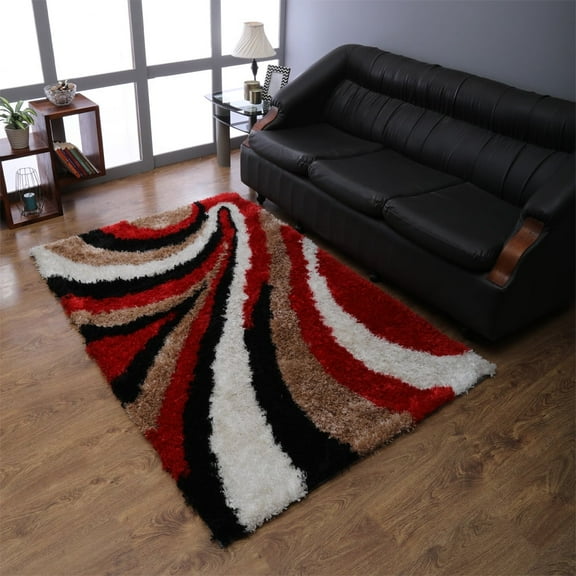 Rugsotic Carpets Hand Tufted Shag Polyester Eco-Friendly Area Rugs - 4'x6', Rectangle, Multicolor, Plain Solid Design, High Pile Handmade Anti Skid Rugs for Living Room, Bed Room K00028