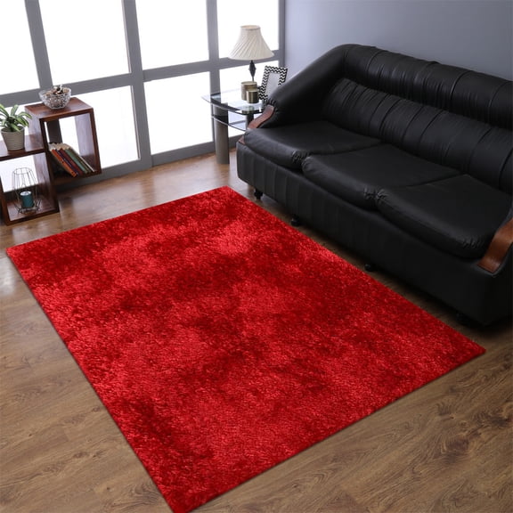 Rugsotic Carpets Hand Tufted Shag Polyester Eco-Friendly 4'x6' Area Rugs Rectangle Red Plain Solid High Pile Thick Handmade Anti Skid Indoor Rug for Living Room, Bedroom K00102
