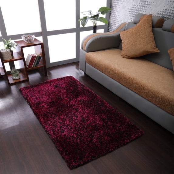 Rugsotic Carpets Hand Tufted Shag Polyester Eco-Friendly Area Rugs - 4'x6', Rectangle, Violet Black, Plain Solid Design, High Pile Handmade Anti Skid Rugs for Living Room, Bed Room K00111