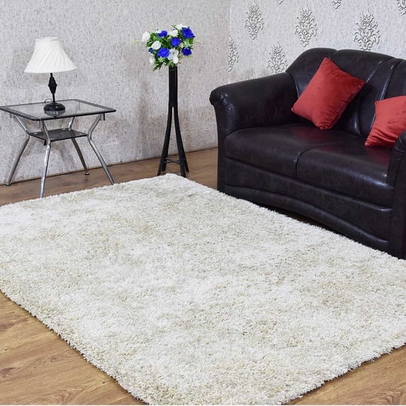 Rugsotic Carpets Hand Tufted Shag Polyester Eco-Friendly Area Rugs - 4'x6', Rectangle, White, Plain Solid Design, High Pile Handmade Anti Skid Rugs for Living Room, Bed Room K00101