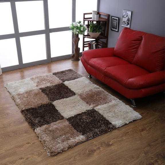 Rugsotic Carpets Hand Tufted Shag Polyester Eco-Friendly Area Rugs - 5'x8', Rectangle, Beige Brown, Plain Solid Design, High Pile Handmade Anti Skid Rugs for Living Room, Bed Room K00018