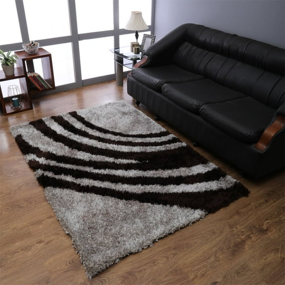 Rugsotic Carpets Hand Tufted Shag Polyester Eco-Friendly Area Rugs - 5'x8', Rectangle, Beige Brown, Plain Solid Design, High Pile Handmade Anti Skid Rugs for Living Room, Bed Room K00023