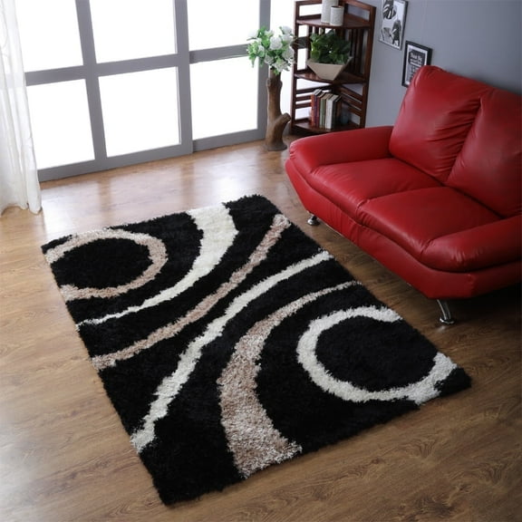 Rugsotic Carpets Hand Tufted Shag Polyester Eco-Friendly Area Rugs - 5'x8', Rectangle, Black, Plain Solid Design, High Pile Handmade Anti Skid Rugs for Living Room, Bed Room K00002