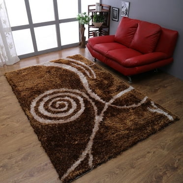 Rugsotic Carpets Hand Tufted Shag Polyester Eco-Friendly Area Rugs - 5'x8', Rectangle, Brown Beige, Plain Solid Design, High Pile Handmade Anti Skid Rugs for Living Room, Bed Room K00010