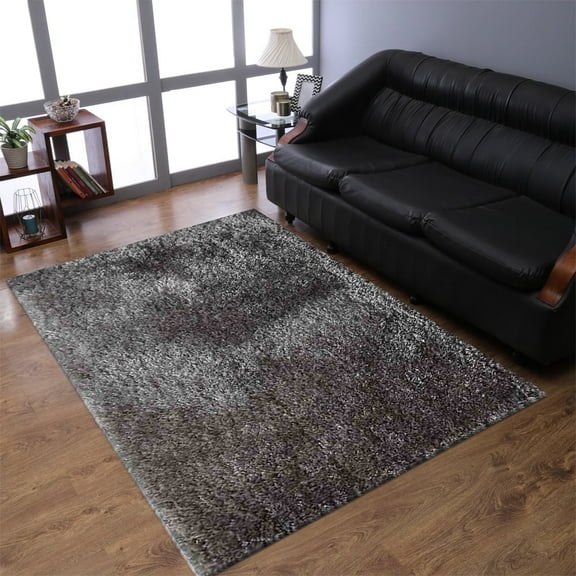 Rugsotic Carpets Hand Tufted Shag Polyester Eco-Friendly Area Rugs - 5'x8', Rectangle, Gray, Plain Solid Design, High Pile Handmade Anti Skid Rugs for Living Room, Bed Room K00055