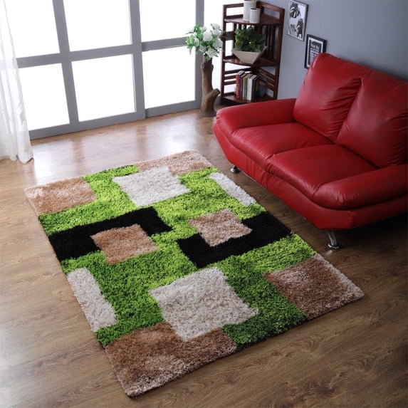 Rugsotic Carpets Hand Tufted Shag Polyester Eco-Friendly Area Rugs - 5'x8', Rectangle, Green Beige, Plain Solid Design, High Pile Handmade Anti Skid Rugs for Living Room, Bed Room K00012