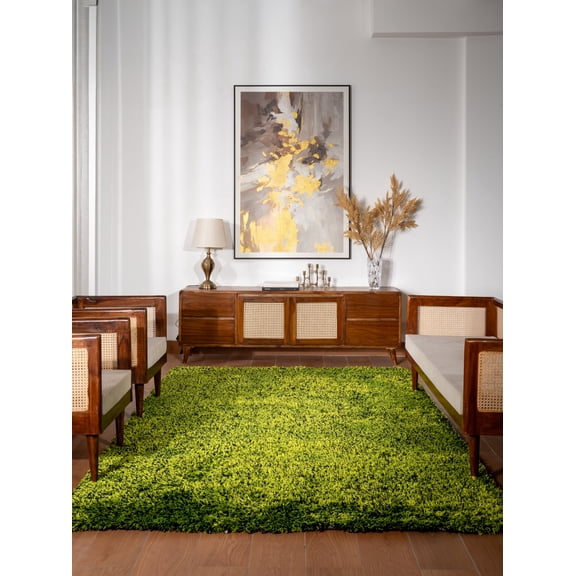 Rugsotic Carpets Hand Tufted Shag Polyester Eco-Friendly 5'x8' Area Rugs Rectangle Green Plain Solid High Pile Thick Handmade Anti Skid Indoor Rug for Living Room, Bedroom K00108