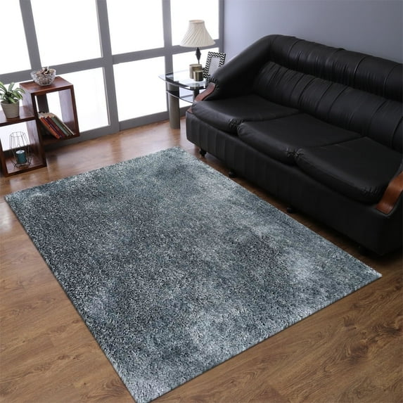 Rugsotic Carpets Hand Tufted Shag Polyester Eco-Friendly Area Rugs - 5'x8', Rectangle, Light Blue, Plain Solid Design, High Pile Handmade Anti Skid Rugs for Living Room, Bed Room K00111