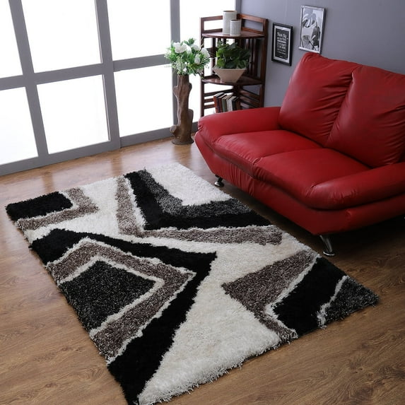 Rugsotic Carpets Hand Tufted Shag Polyester Eco-Friendly Area Rugs - 5'x8', Rectangle, Multicolor, Plain Solid Design, High Pile Handmade Anti Skid Rugs for Living Room, Bed Room K00075