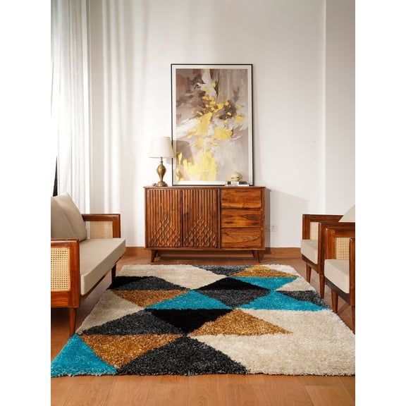 Rugsotic Carpets Hand Tufted Shag Polyester Eco-Friendly 5'x8' Area Rugs Rectangle Multicolor Geometric Modern High Pile Thick Handmade Anti Skid Indoor Rug for Living Room, Bedroom K00008