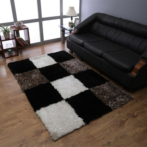 Rugsotic Carpets Hand Tufted Shag Polyester Eco-Friendly Area Rugs - 5'x8', Rectangle, Multicolor, Plain Solid Design, High Pile Handmade Anti Skid Rugs for Living Room, Bed Room K00018