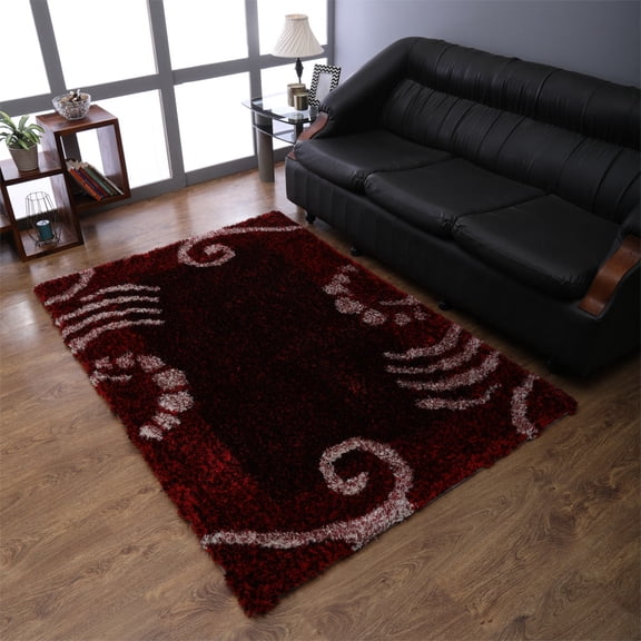 Rugsotic Carpets Hand Tufted Shag Polyester Eco-Friendly 5'x8' Area Rugs Rectangle Red Contemporary Modern High Pile Thick Handmade Anti Skid Indoor Rug for Living Room, Bedroom K00026