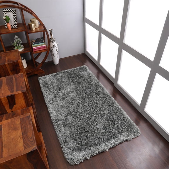 Rugsotic Carpets Hand Tufted Shag Polyester Eco-Friendly 5'x8' Area Rugs Rectangle Silver Plain Solid High Pile Thick Handmade Anti Skid Indoor Rug for Living Room, Bedroom K00111